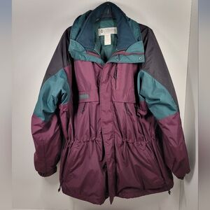 Vintage Columbia Maroon Green Black 2 In 1 Ski Parka Winter Coat Jacket Men XL